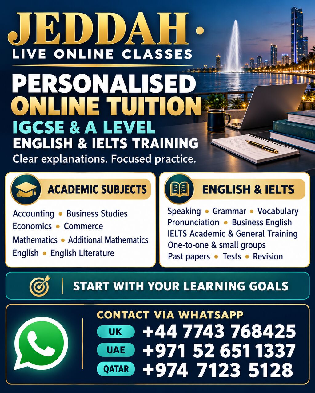 Jeddah, Lessons Wanted, Jeddah Online Tuition | Personalised IGCSE & A Level Support | English & IELTS Training
