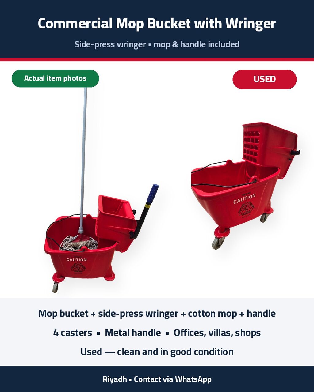 Riyadh, Household Items, SAR 70,  Commercial Mop Bucket With Wringer, Mop And Handle - Used