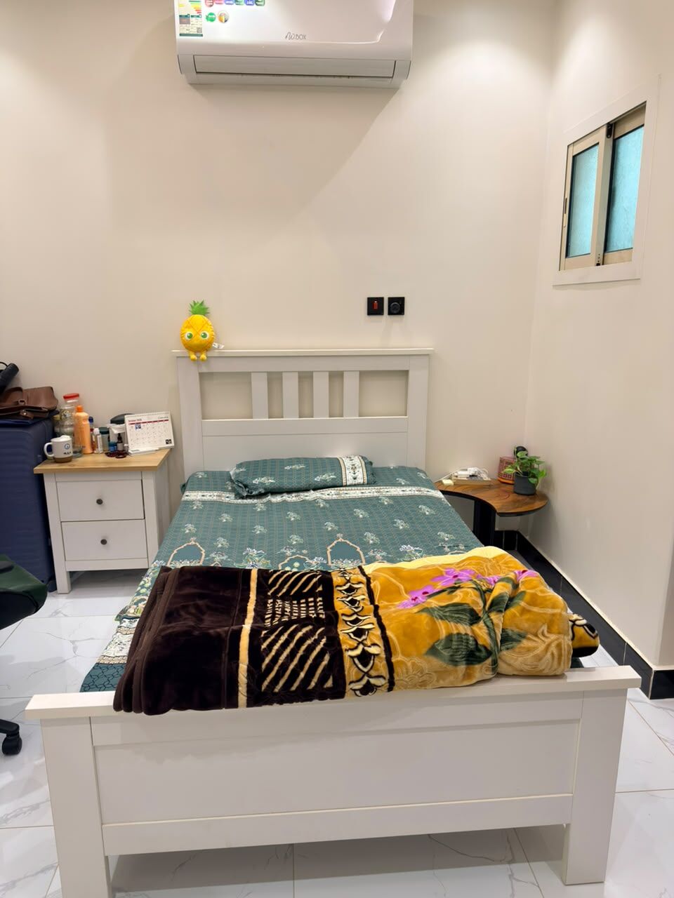 Riyadh, Furniture, SAR 1000,  FOR SALE: White Bed, Wardrobe, Side Table , 1 Year Old (Riyadh)