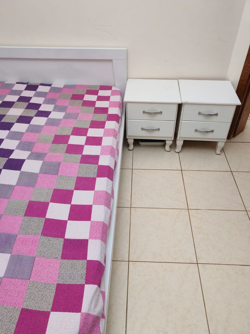 Dammam, Furniture, SAR 350,  Bed With 2 Side Tables For Sale ( White Color )