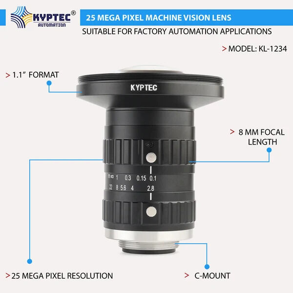 New Delhi, Electronics, INR 19995,  8 MM 25 MP Wide-Angle Machine Vision Lens For 1.1-Inch Industrial Cameras | C-Mount &ndash; Kypt
