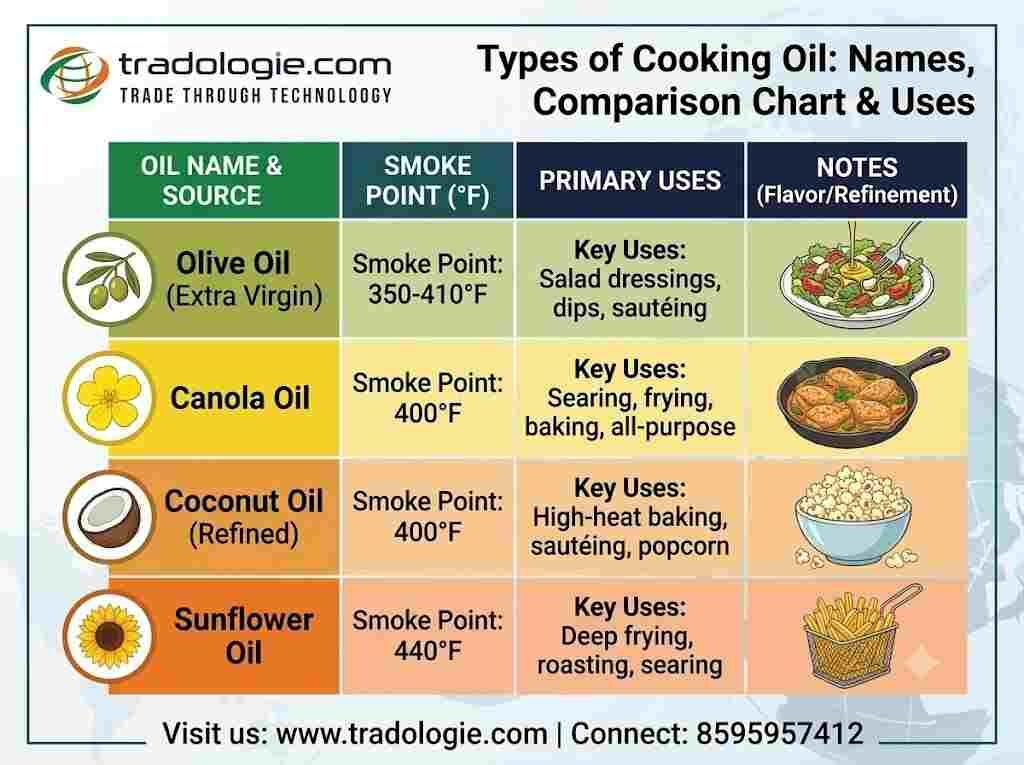 Lucknow, Food, INR 25,  Types Of Cooking Oil: Names, Comparison Chart & Uses | Tradologie