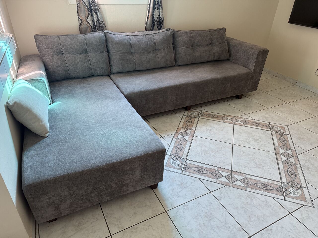 Olaya, Furniture, SAR 900,  Grey L-Shaped Sofa For Sale &ndash; SAR 900&ndash; Riyadh