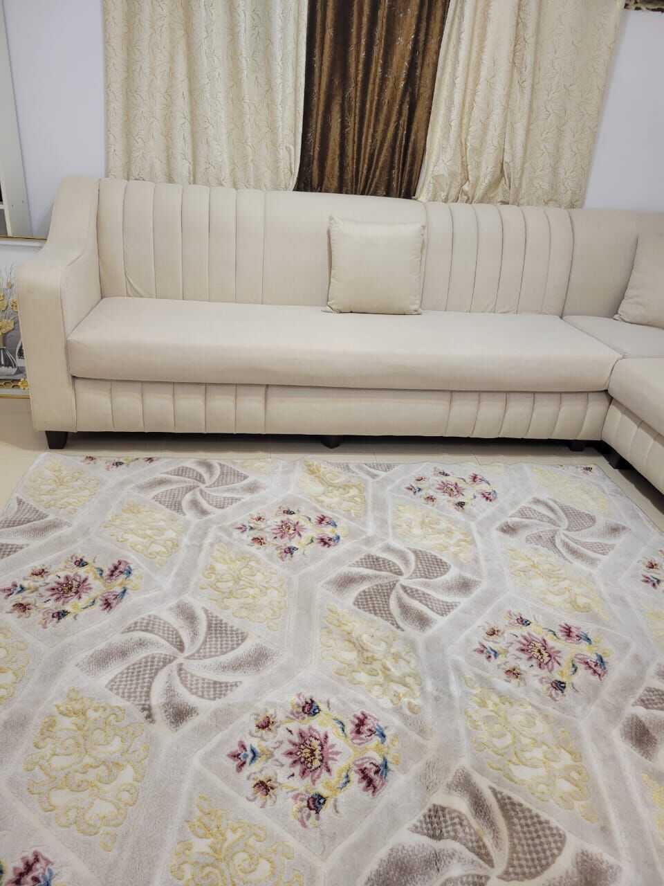 Jubail, Furniture, SAR 1000,  Almsot New Sofa, New Rug, Velvet Three Curtains And IKEA Shelf