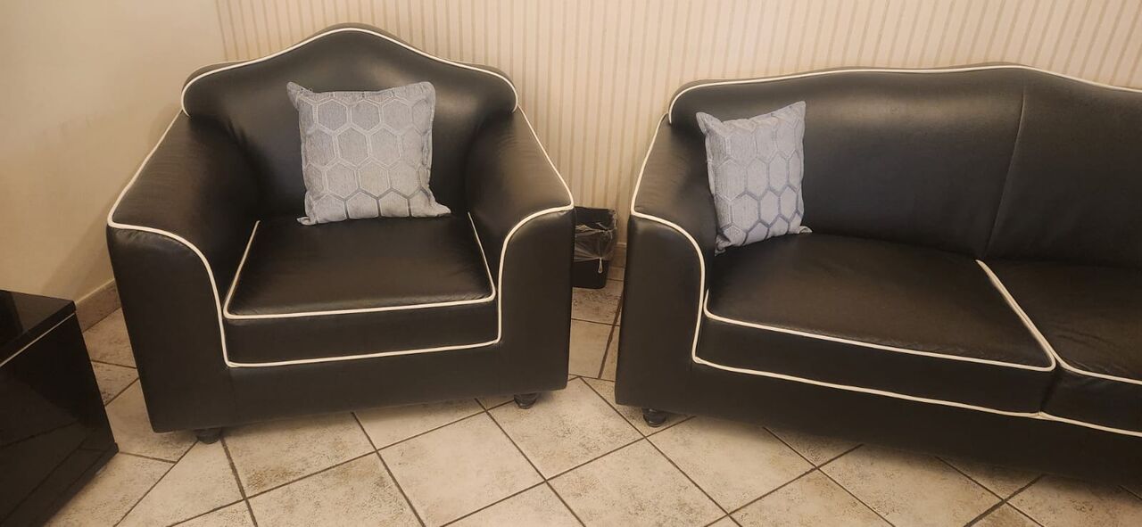 Al Nahda, Furniture, SAR 4500,  Almost New Genuine American Leather Sofa Set For Sale In Jeddah