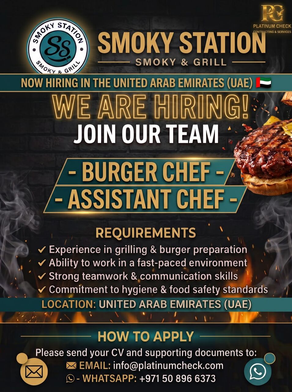 Dubai, Jobs, HIRING: Burger Chef & Assistant Chef &ndash; UAE