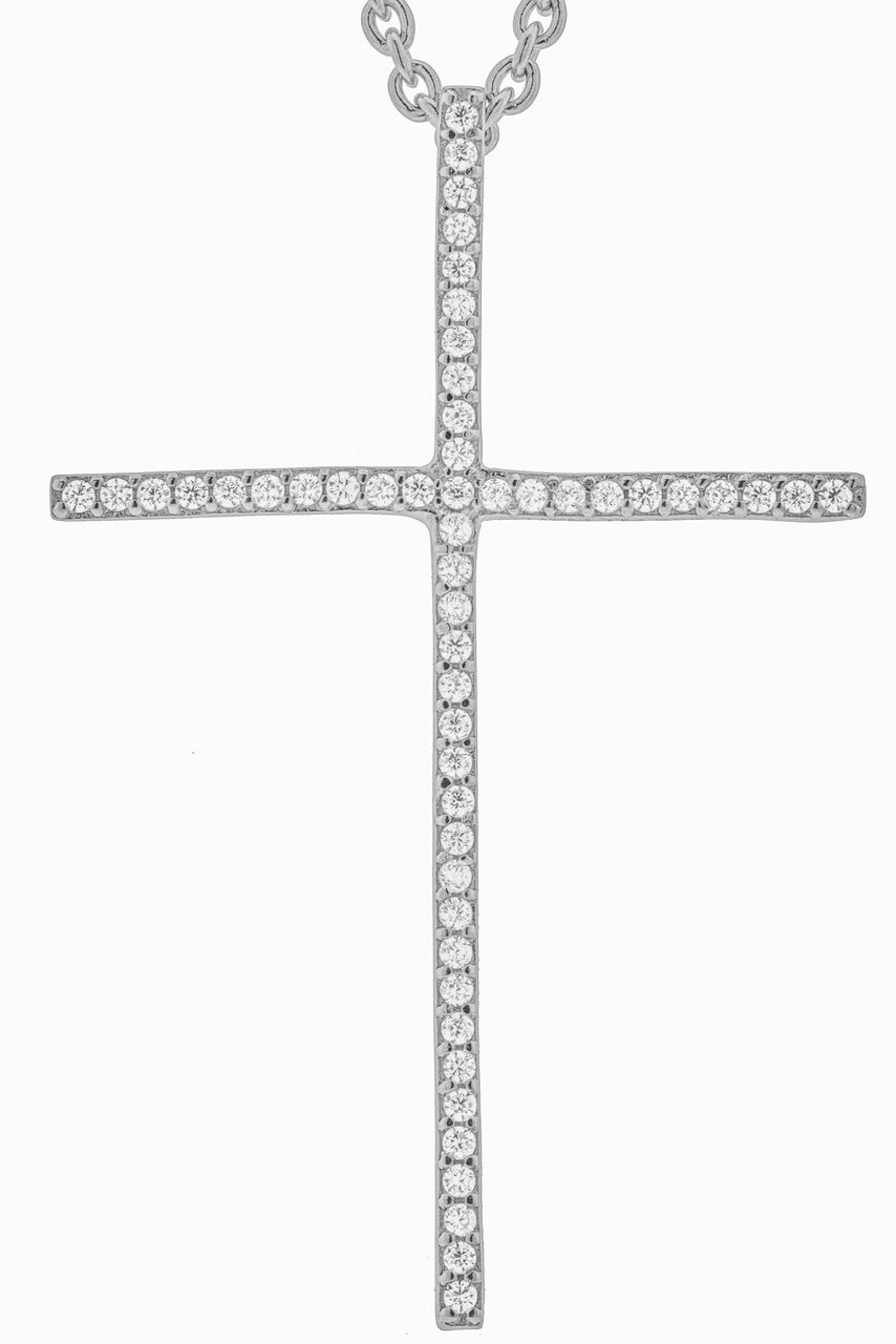 New York, Business, Micro Pave Stick Cross Pendant In Gold Or Silver