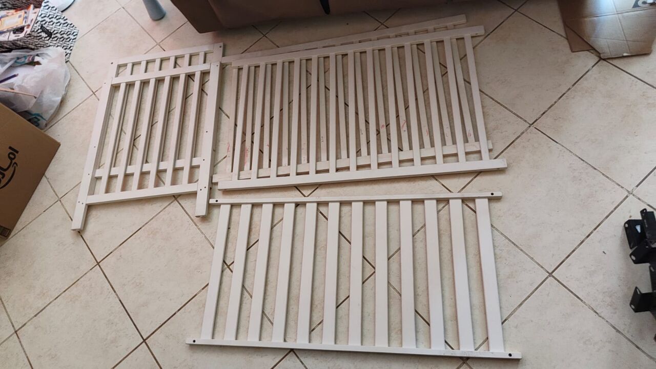 Al Malaz, Furniture, SAR 250,  White Wooden Baby Cot / Crib With Mattress (125x65 Cm) &ndash; Good Condition