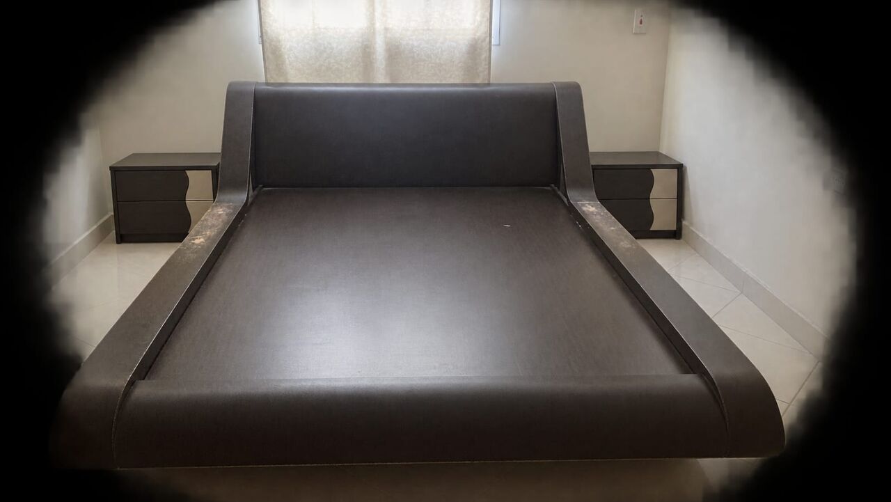 Al Malaz, Furniture, SAR 300,  King Size Dark Wooden Bed Frame - Used