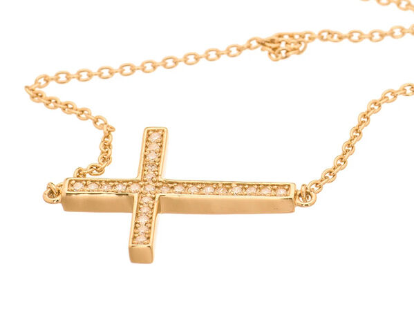 New York, Business, Asymmetrical Cross Necklace With Cubic Zirconia Pendant