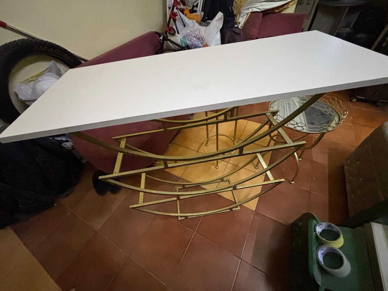 Diplomatic Quarter, Furniture, SAR 200,  Console Table (Golden Color With 3 Pcs Marble + 2 Side Golden Tables With Glass