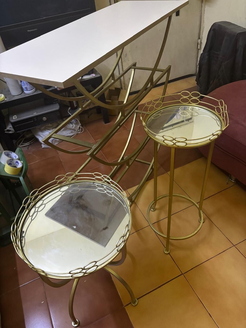 Diplomatic Quarter, Furniture, SAR 200,  Console Table (Golden Color With 3 Pcs Marble + 2 Side Golden Tables With Glass