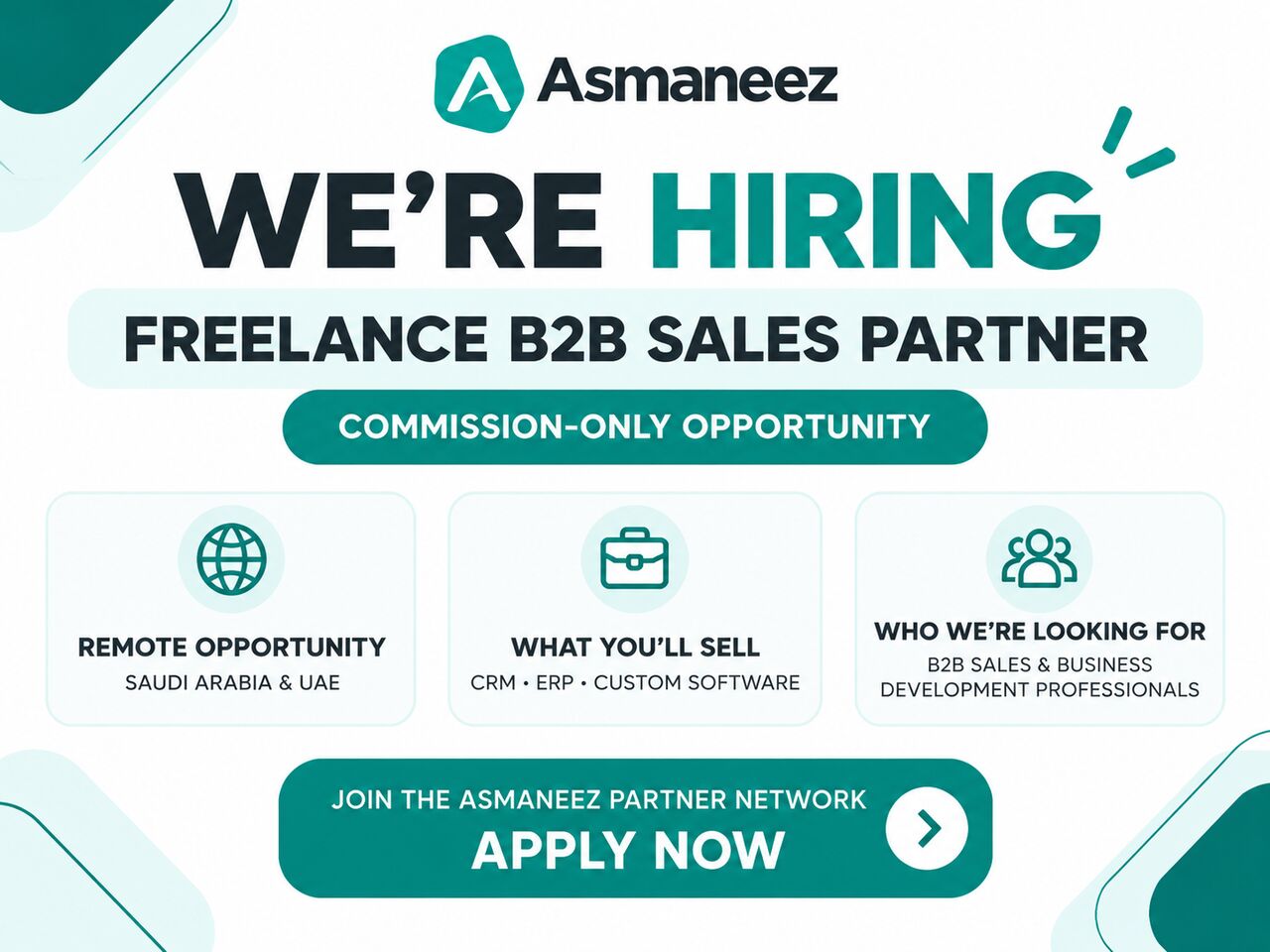 Dubai, Jobs, ⭐Freelance B2B Sales Partner – CRM, ERP And Custom Software
