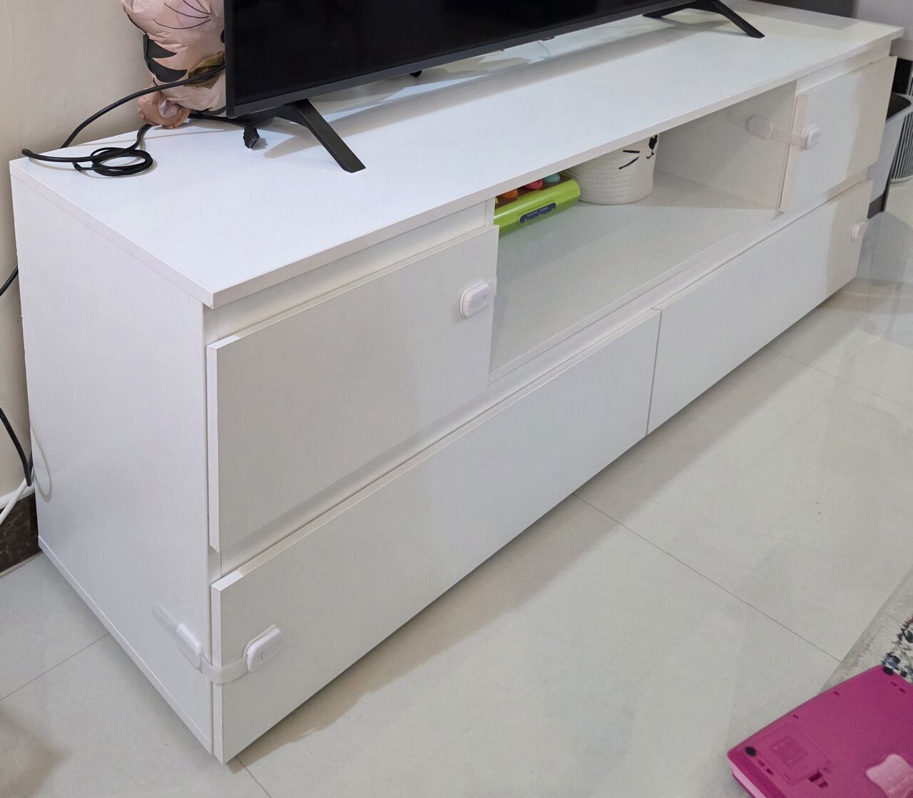 Al Fayha, Furniture, SAR 370,  Modern White Midas TV Unit / Stand &ndash; Like New Condition