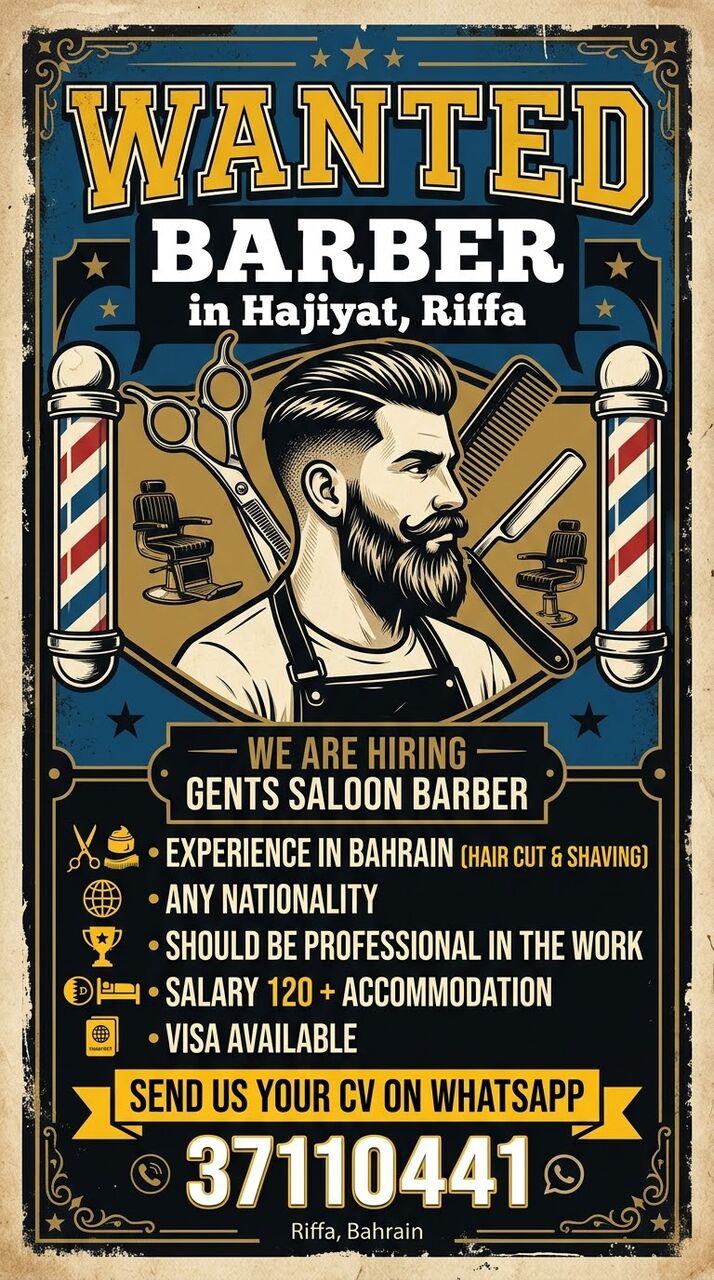 East Riffa, Jobs, Gents Saloon Barber Required