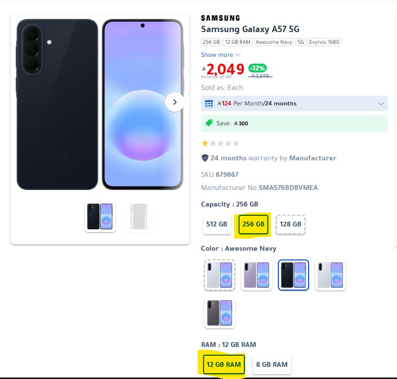 Dammam, Mobile Phones, SAR 1300,  Samsung A57 256GB 12GB RAM Like New / Awesome Navy