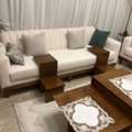 SAR 2000,  3-Piece Cream Sofa Set With Matching Wooden Tables &ndash; SAR 2,000