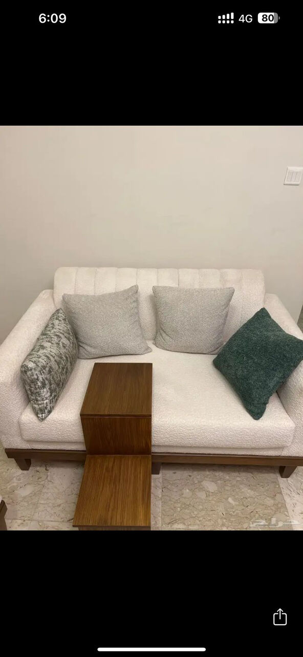 Jeddah, Furniture, SAR 2000,  3-Piece Cream Sofa Set With Matching Wooden Tables &ndash; SAR 2,000