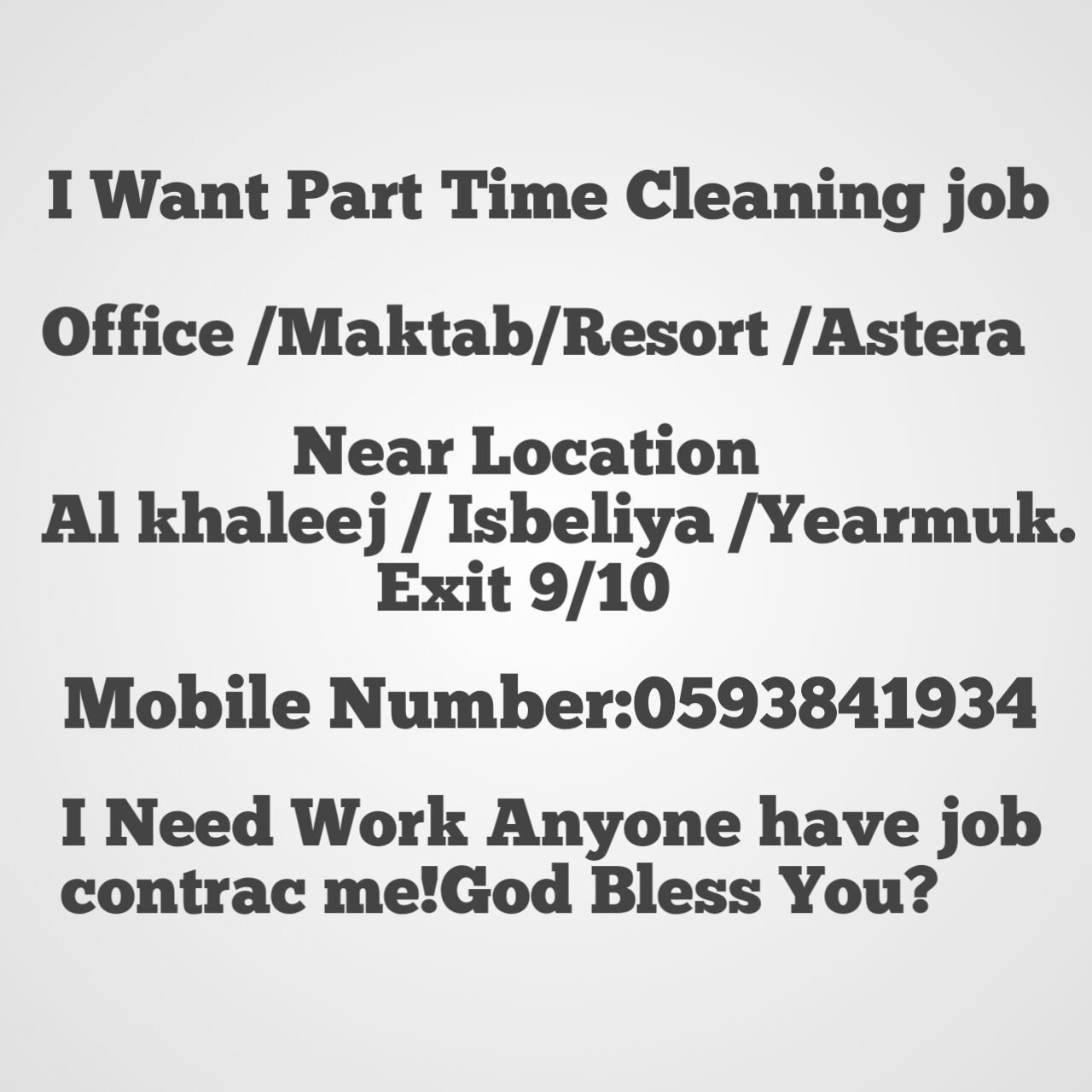 Al Yarmouk, Job Seekers, I Want Part Time Cleaning Job!