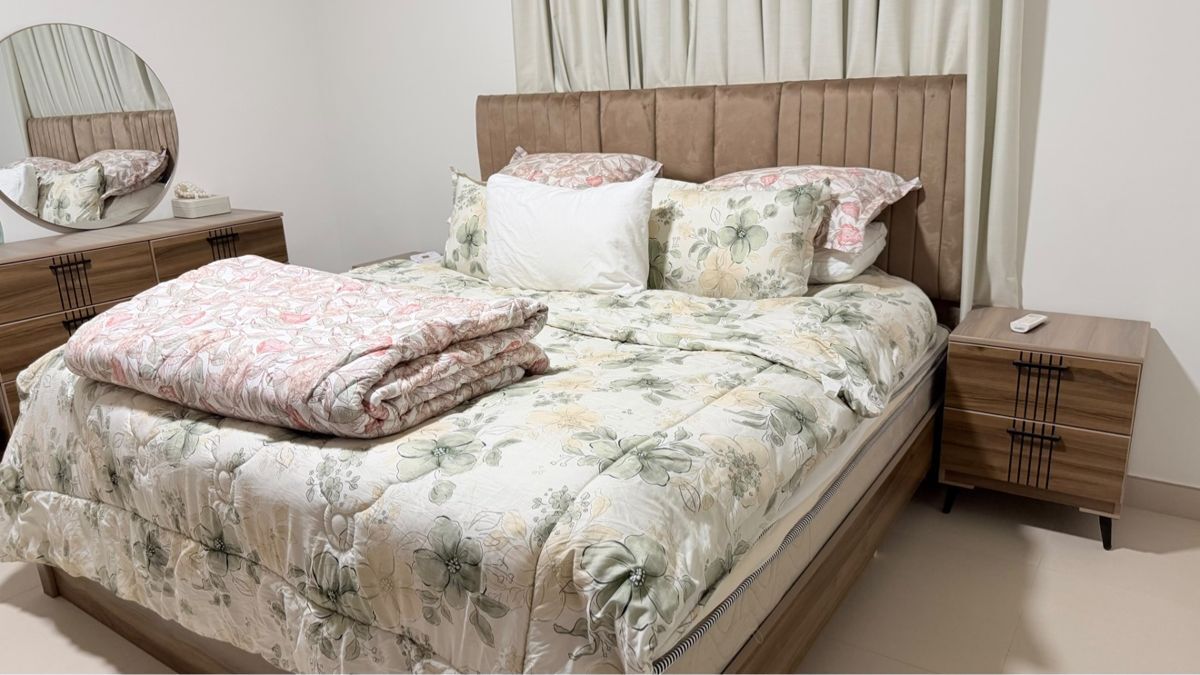 Riyadh, Furniture, SAR 2000,  Bedroom Set: Super King Bed, Hybrid Mattress, Dresser With Round Mirror, Nightstands, Mirr