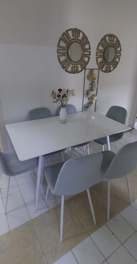 Riyadh, Furniture, SAR 350,  6-Seater Dining Table Set With Grey Upholstered Chairs
