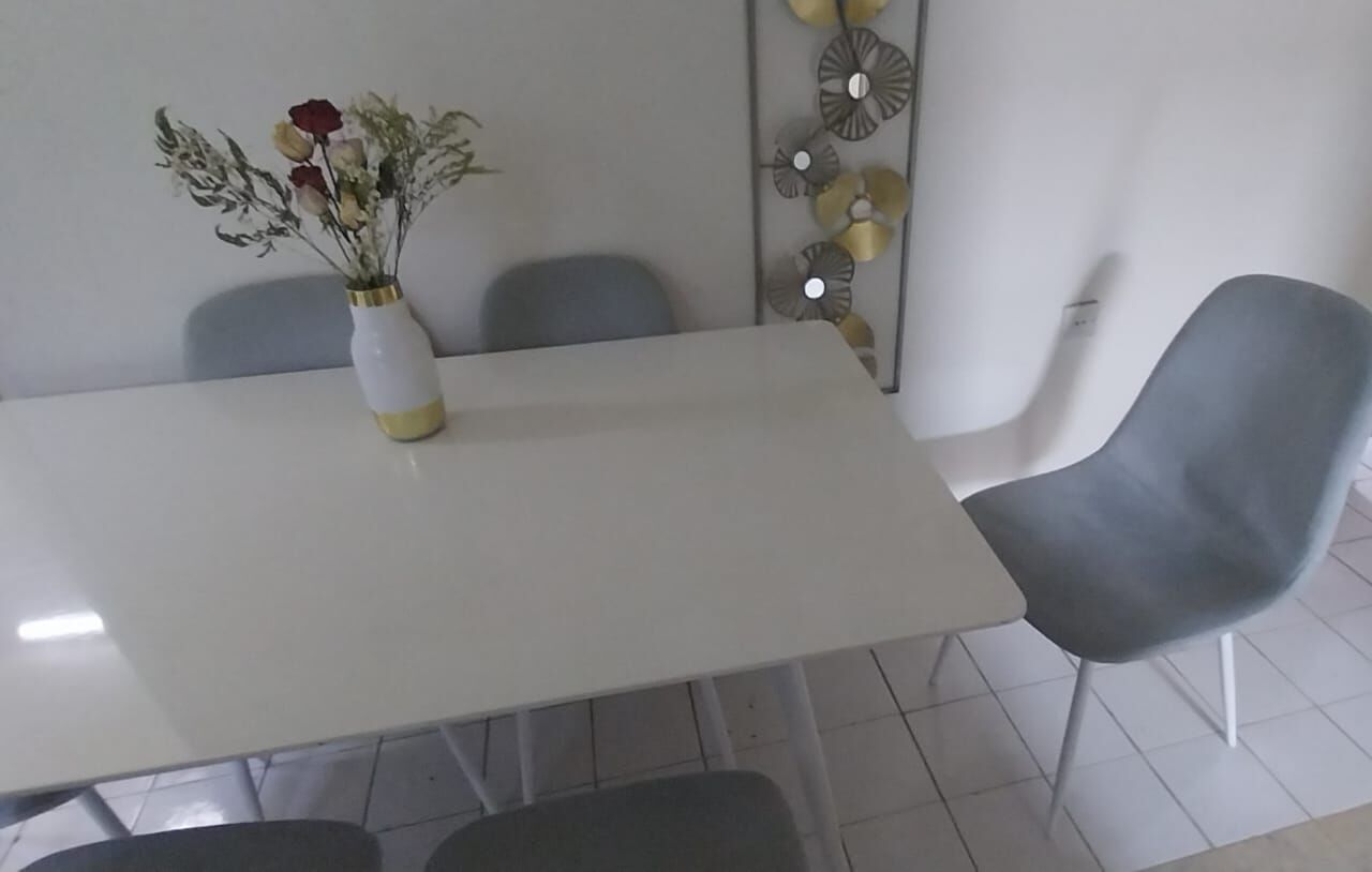 Riyadh, Furniture, SAR 350,  6-Seater Dining Table Set With Grey Upholstered Chairs